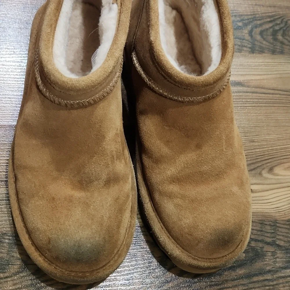 Bearpaw Super Shorty Mini Light Chestnut Shearling Suede Cozy Ugg Bootie 8 Cabin